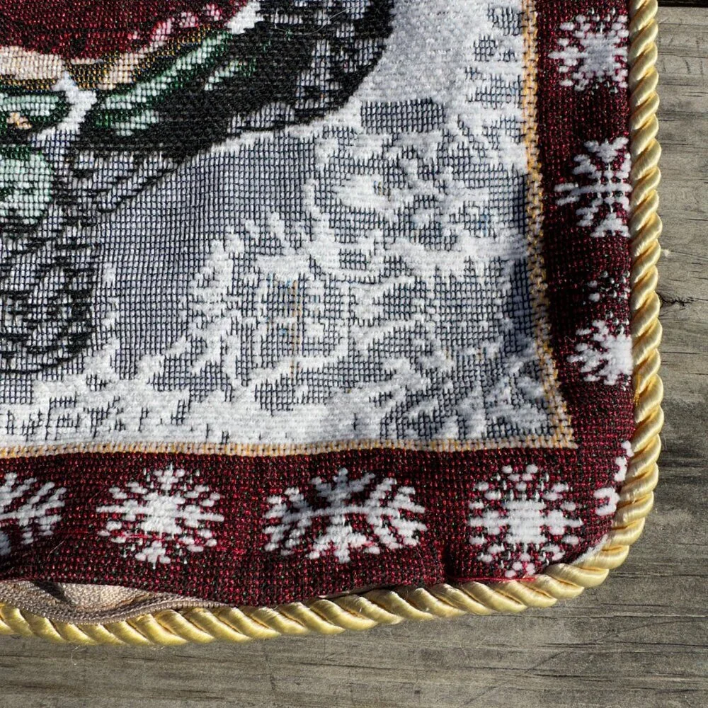 Set of 2 Vintage Christmas Teddy Bear Tapestry Square Pillow Covers Holidays